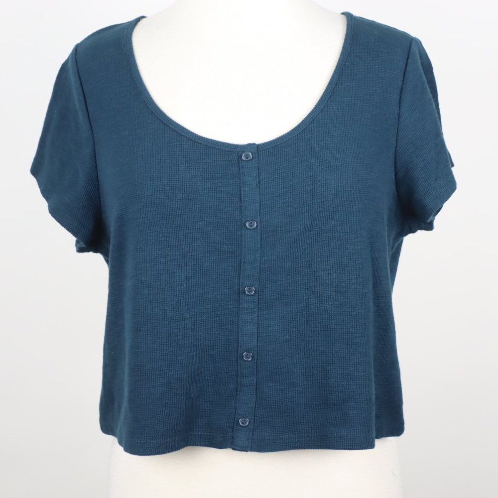 Wild Fable Womens 2XL Teal Waffle Knit Crop Top Shirt